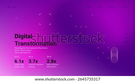 Bright purple vector background showcases digital transformation concepts with impressive statistics for data processing and automation improvements for the next industrial revolution.