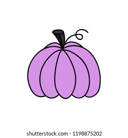 Bright purple, violet hand drawn cute pumpkin vector illustration. Halloween, autumn colorful pumpkin, isolated.