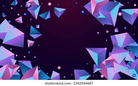 Bright Pyramid Vector Dark Violet Background. Digital Flow Stone Flyer. Unicorn Modern Crystal Certificate. Magical Jewel Creative Poster.