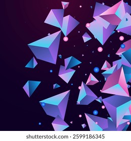 Bright Pyramid Vector Dark Violet Background. Cosmic Modern Shards Poster. Rainbow Technology Glass Decoration. Magical Elements Business Banner.