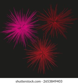 Explosões radiais brilhantes. Explosão de cores vivas. Gráfico de plano de fundo escuro. Ilustração abstrata de vetor.