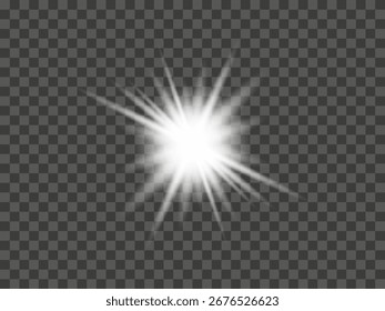 Efecto de luz de explosión estelar radiante brillante sobre fondo transparente.