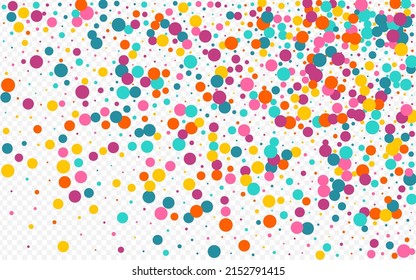Bright Rain Abstract Vector Transparent Background. Happy Circle Card. Celebrate Polka Wallpaper. Color Round Transparent Banner.