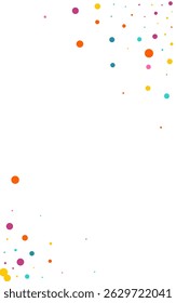 Bright Rain Effect Vector White Background. Abstract Polka Design. Christmas Dot Wallpaper. Rainbow Circle Festival Card.