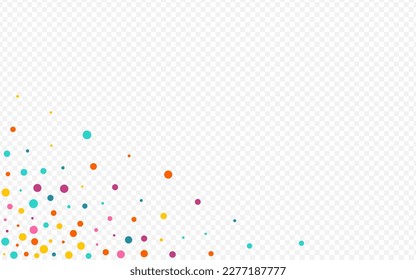 Bright Rain Flying Vector Transparent Background. Celebration Dust Backdrop. Festival Round Background. Multicolored Polka Top Banner.