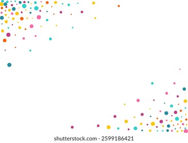 Bright Rain Happy Vector White Background. Christmas Round Wallpaper. Festival Confetti Texture. Multicolored Dot Fun Card.