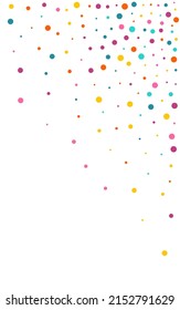Bright Rain Top Vector White Background. Christmas Circle Background. Carnaval Confetti Pattern. Rainbow Round Celebrate Illustration.