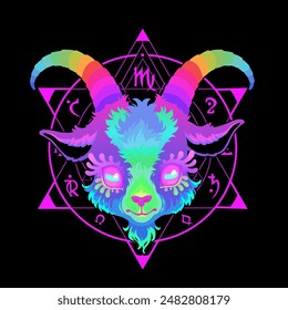 Bright rainbow Baphomet on a magic seal