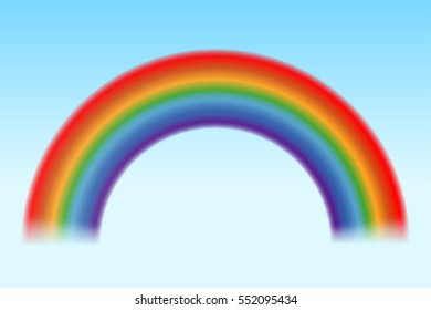 Bright rainbow blue sky. Summer beauty rainbow background, vector illustration.