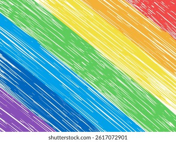 Bright rainbow brush stroke background. Colorful rough striped texture. Perfect for kids poster, nursery decor, children design, birthday invitation, packaging, invitation