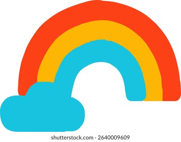 Bright Rainbow with Cloud in Fun Colorful Style	