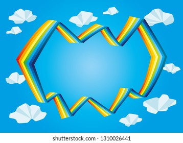 Bright rainbow and clouds in the blue sky.