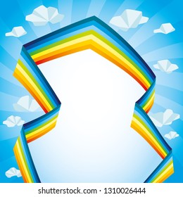 Bright rainbow and clouds in the blue sky.