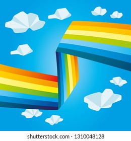 Bright rainbow and clouds in the blue sky.