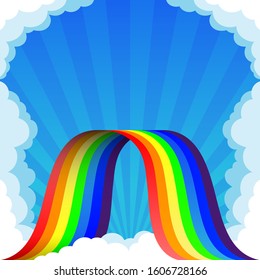 Bright rainbow and clouds in the blue sky.
