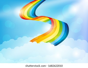 Bright rainbow and clouds in the blue sky.