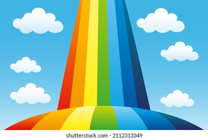 Bright rainbow and clouds in the blue sky.