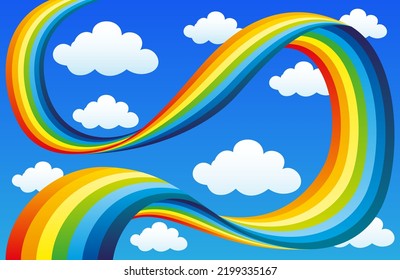 Bright rainbow and clouds in the blue sky.