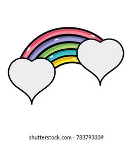 bright rainbow with clouds in heart shapes