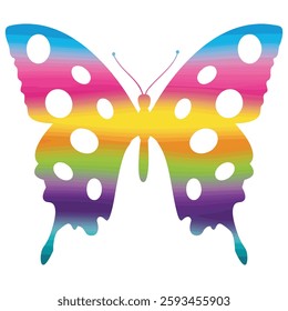 Bright rainbow colored butterfly isolated on a white background. Pretty butterfly 