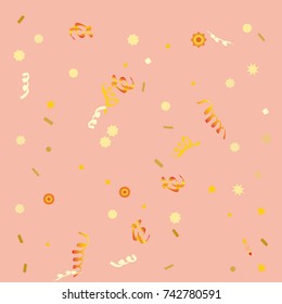 A bright rainbow colored confetti background. Colorful pattern. Square border frame with sparse spots. Isolated confetti for party in cool colors. Vector illustration 