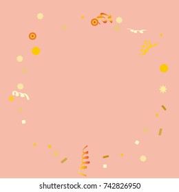 A bright rainbow colored confetti background. Colorful pattern. Square border frame with sparse spots. Isolated confetti for party in cool colors. Vector illustration 