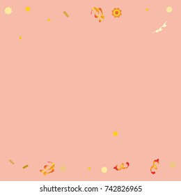A bright rainbow colored confetti background. Colorful pattern. Square border frame with sparse spots. Isolated confetti for party in cool colors. Vector illustration 