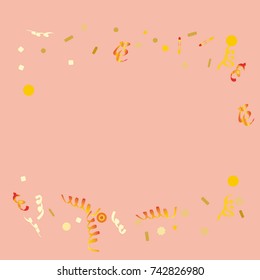 A bright rainbow colored confetti background. Colorful pattern. Square border frame with sparse spots. Isolated confetti for party in cool colors. Vector illustration 