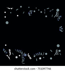 A bright rainbow colored confetti background. Colorful watercolor dots. Black background. Square border frame with sparse spots. Confetti for party in cool colors. Vector illustration 