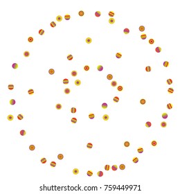 A bright rainbow colored confetti background. Colorful watercolor dots Modern simple style. Design for postcards, invitations. Vector illustration 
