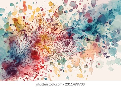 bright rainbow colored paints on white paper watercolor white background.
