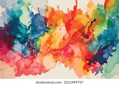 bright rainbow colored paints on white paper watercolor white background.
