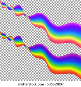 Bright Rainbow Colored Strips for Decoration. Abstract Design Elements Spectral Ribbons on Transparent Background. Pied Waves.