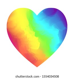 Bright rainbow colors gradient heart shape isolated on white background. Vibrant vector watercolor hearts symbol for Valentines day, lgbt concept design, banner, logo