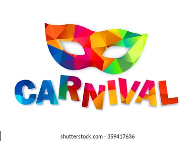 Bright rainbow colors vector carnival mask and sign