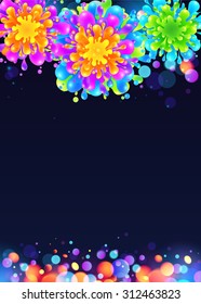 Bright rainbow colors vector paint splash firework on dark blue background