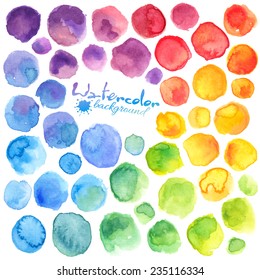 Bright rainbow colors watercolor painted vector stains