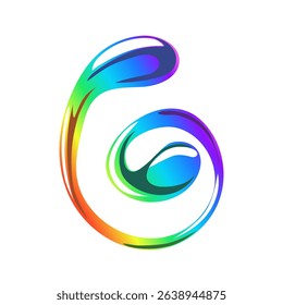 Bright rainbow curl with gloss. Colorful gradient swirl in y2k style. Cute shiny element. Liquid organic shape. Isolated glass element on white background. Vector, cartoon.
