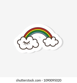 bright rainbow doodle. Vector illustration in pop art style. Fashionable design of clothes for girls. Sticker, badge, patch.