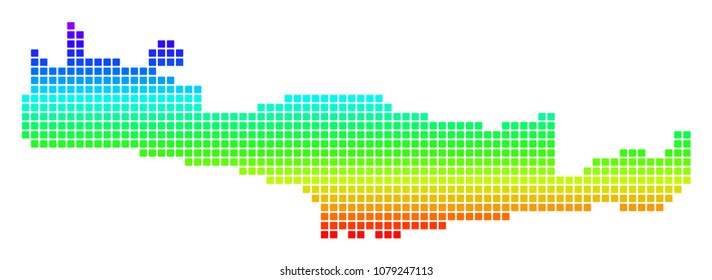 Bright Rainbow Dotted Crete Island Map. Vector geographic map in bright rainbow colors with vertical gradient. Multicolored vector concept of Crete Island Map composed of rounded square parts.