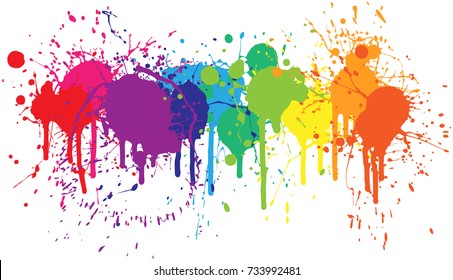 Bright rainbow of dripping paint splatters