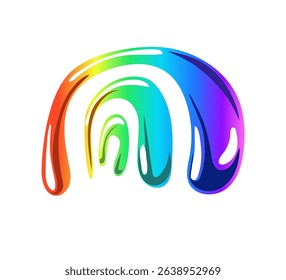 Bright rainbow with gloss. Colorful gradient element in y2k style. Cute shiny abstract element. Liquid organic shape. Isolated glass element on white background. Vector, cartoon.