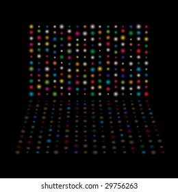 Bright rainbow glowing lights with reflection and black background
