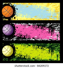 Bright rainbow grunge background with basketball