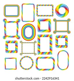 Bright rainbow hand drawn frames collection. Decoration elements for children. Vector frames in cartoon style.