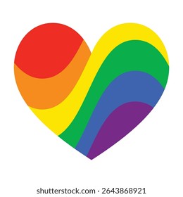Bright rainbow heart symbol representing Pride, love, and unity. A colorful, clean design celebrating inclusion and LGBT identity in a bold, minimalist style.