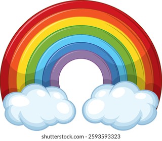 Bright rainbow illustration with fluffy clouds on each end