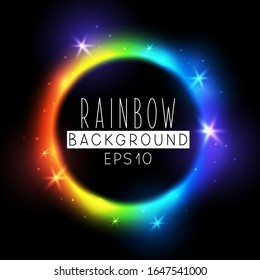 Círculo de neón arco iris brillante sobre fondo negro - elemento vectorial brillante para Su diseño