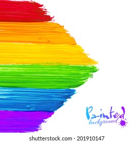 Bright rainbow paint strokes vector arrow background