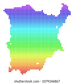 Bright Rainbow Pixel Koh Samui Map. Vector geographic map in bright rainbow colors with vertical gradient. Bright vector concept of Koh Samui Map organized of rounded rectangle particles.